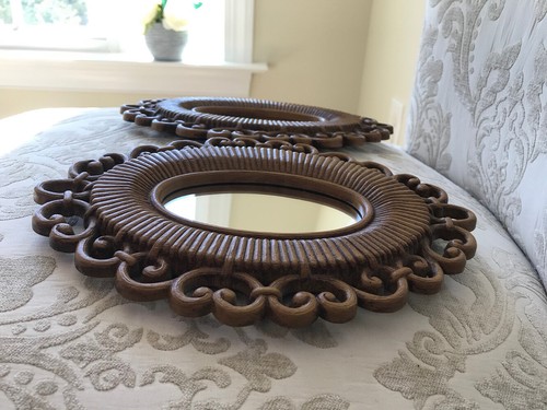 Set of Vintage 1968 Syroco Homco #2615 Oval Mirrors, Wicker Look Resin - Picture 9 of 12
