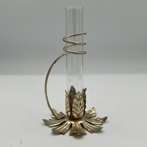Vaso vintage tubo di propagazione ottone e vetro fioriera vaso base fiore metallo - Foto 11 di 11