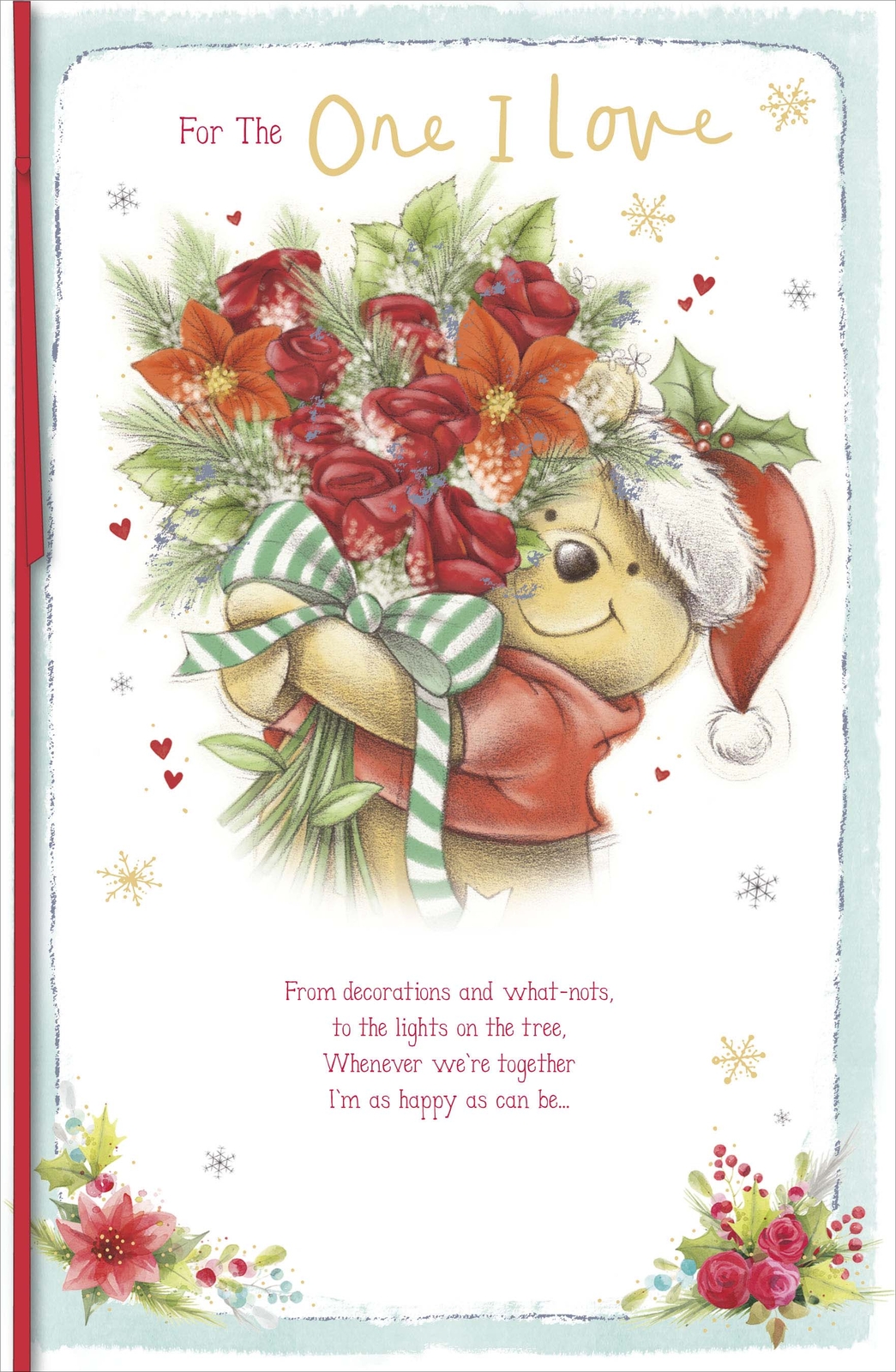 Winnie The Pooh For The One I Love Floral Christmas Card Xmas Greeting Cards