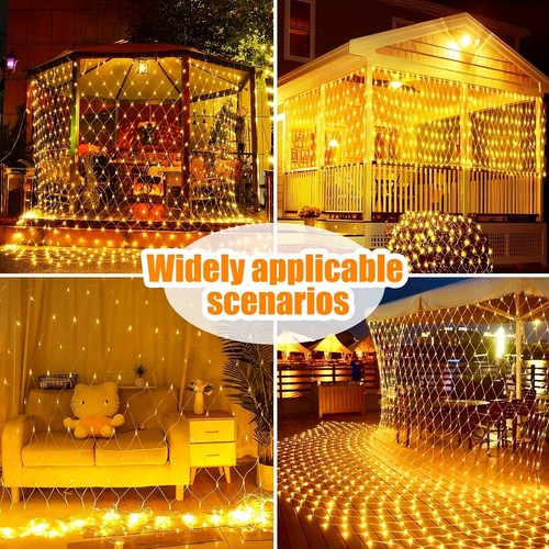 Solar Plug LED String Fairy Lights Net Mesh Curtain Wedding Garden National Day - Picture 3 of 21