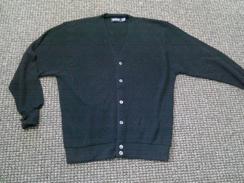 Vtg 70's Par Four Black Acrylic Classic Grandpa style Cardigan Sweater L