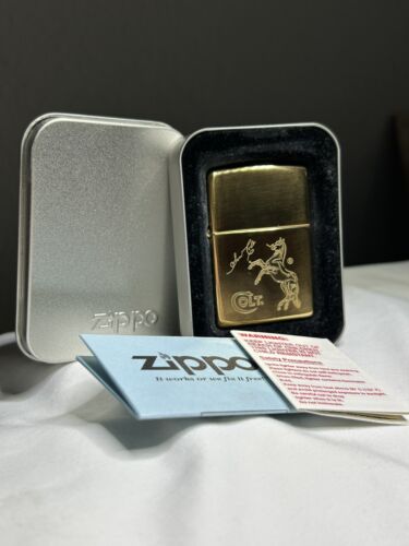 Vintage 90's Sam Colt Firearm Gun Horse Brass ZIPPO Lighter ~ NEW SEALED BOXED