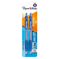 2 Paper Mate Gel Ballpoint Pen, Profile Retractable Pen, Medium (0.7mm), Blue