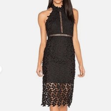 Brdot Black Lace Open Back Gemma Halter Knee Length Dress Size 4