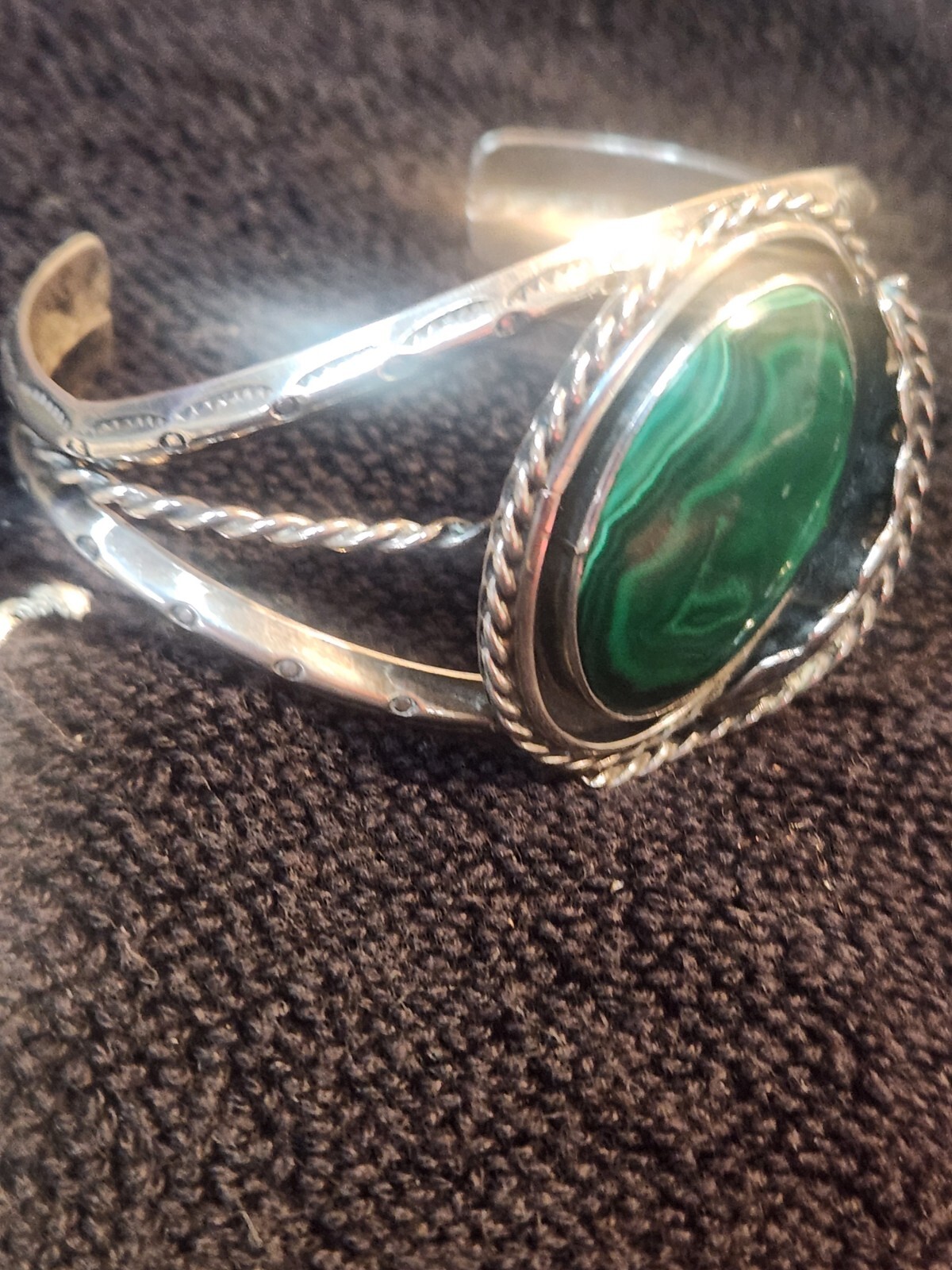 Sterling Silver 925 Native Cuff Bracelet Malichit… - image 8