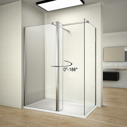 Walk In Wet Room Shower Enclosure Screen Cubicle Flipper Glass Waste+Stone Tray - Picture 14 of 17