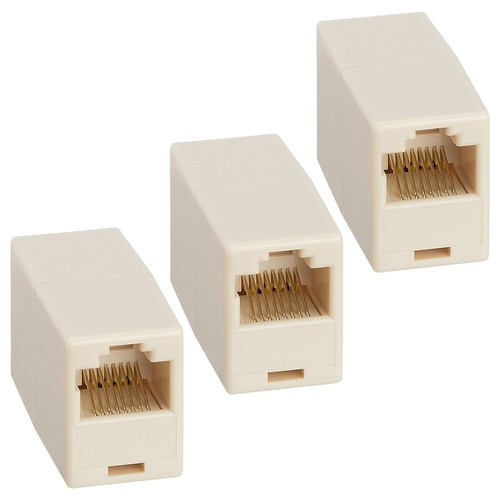 3x CAT5e RJ45 Female to Female Inline Coupler Coupling Joiner Connector Beige - Picture 1 of 4