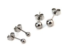 Ball Stud Earrings 2 Pair Surgical Steel Hypoallergenic 3 mm and 5mm