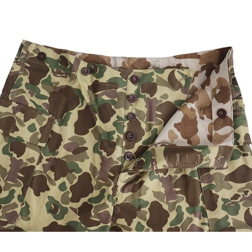 Pantalones de camuflaje del Pacífico de dos caras réplica de caza de patos Segunda Guerra Mundial EE. UU. Pantalones HBT - Imagen 7 de 8