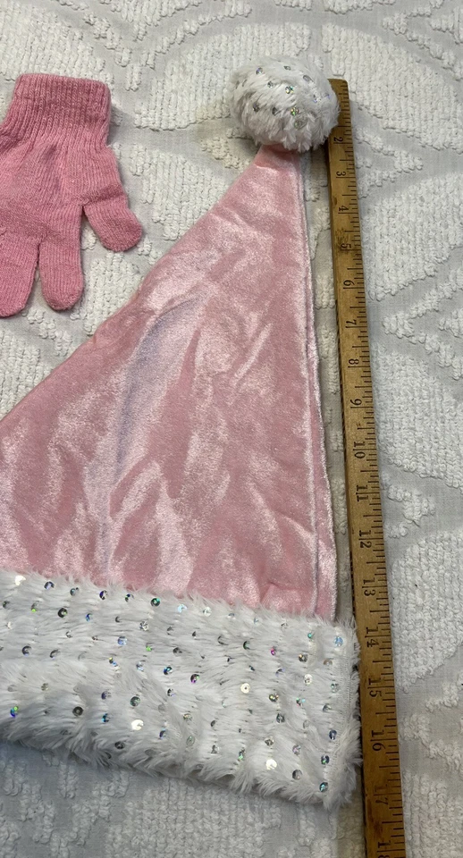 Sombrero Medias Rosa Adulto con Lentejuelas de Piel Sintética Blanco BRILLANTE + Guantes Tejidos Elásticos Foto 4 de 4