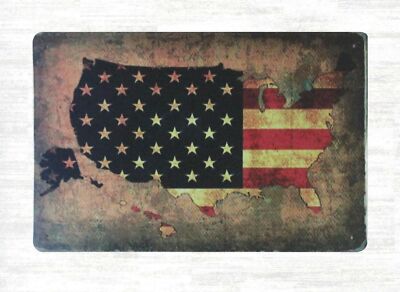 American map U.S. flag patriotic tin metal sign indoor wall