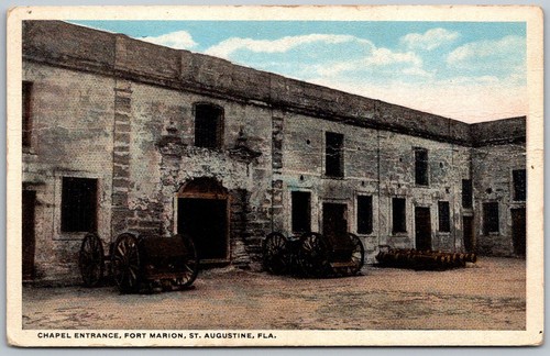 St. Augustine Florida 1920er Jahre Postkarte Kapelle Eingang Fort Marion