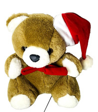 Christmas Brown White Teddy Bear Plush Santa Hat Bow 7" Stuffed Animal Toy