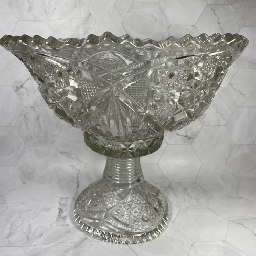 Antique Imperial Glass Two-Piece Hobstar & Arches Pattern Punch Bowl Beautiful!
