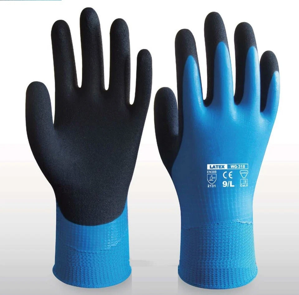 A406 Fully Latex Coated Grip Waterproof Cold Winter Work Gloves Builders Gardening