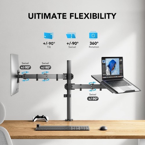 Heavy-Duty Adjustable Monitor & Laptop Stand with Integrated Cable Management - Picture 6 of 9