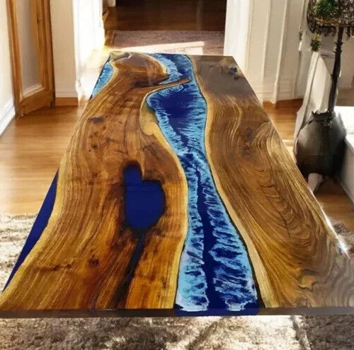 Acacia Wood Table, Ocean Beach Table, Epoxy Office Resin Dining Table Home Decor - Image 4 of 4