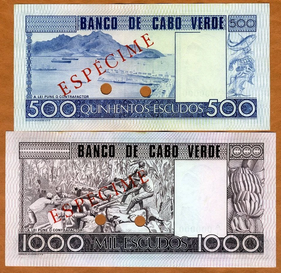 SPECIMEN SET, Cape Verde, 500;1000 Escudos, 1977, P-55-56 (55s-56s) UNC  - Image 2 of 2