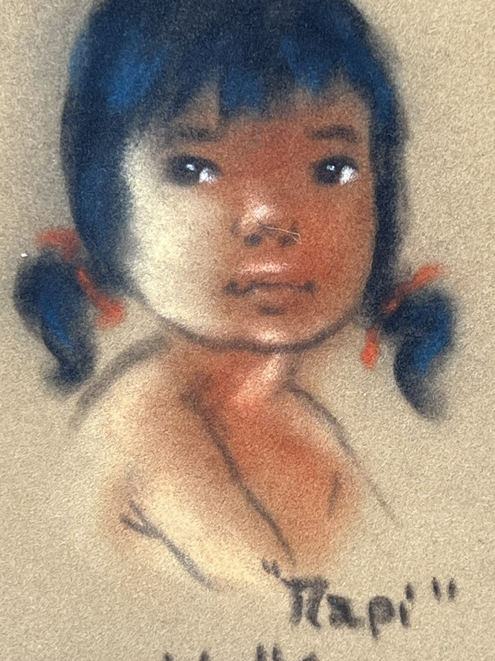 Vintage Charcoal ? Paintings Drawings Native American Children Signed
