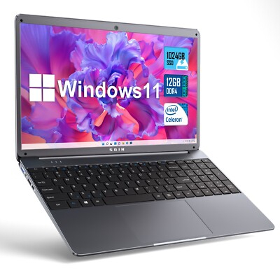 SGIN 15.6'' Laptop 12GB RAM 1024GB SSD Intel Celeron Quad-Core 2.80 GHz HD 1080P