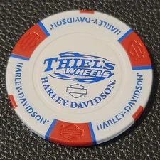 THIEL'S WHEELS HD ~ OHIO (White/Red/Blue) Harley Davidson Poker Chip (CLOSED)
