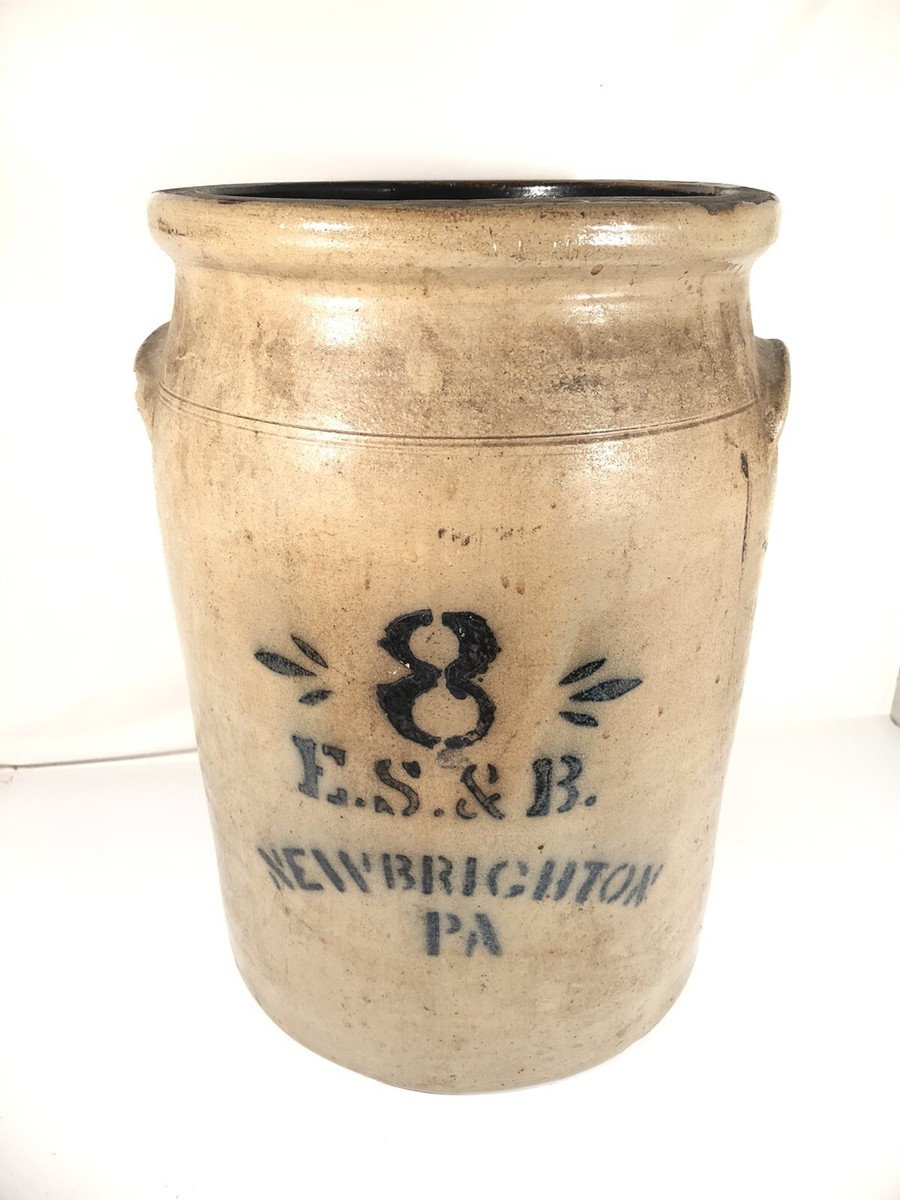 ES&B Stoneware Crock 8 Gallon New Brighton PA Antique Churn Pot