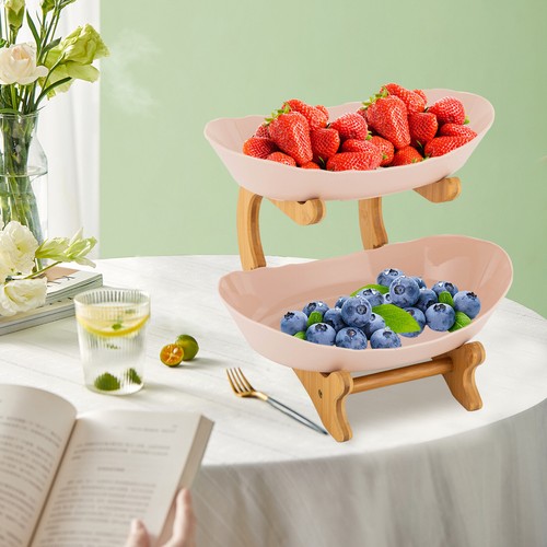 2 Tier Fruit Serving Tray Fruit Basket Fruit Bowl for Kitchen Counter Beige