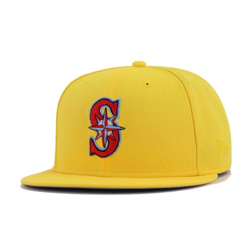 Seattle Mariners New Era 59FIFTY Canary Yellow Warm Sunshine Fitted Hat 7 3/8 - Picture 5 of 5