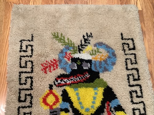 Kachina Native American Vtg 70s Framed Latch Hook Wall Hanging Rug 44 X 27 Inch - Picture 2 of 13