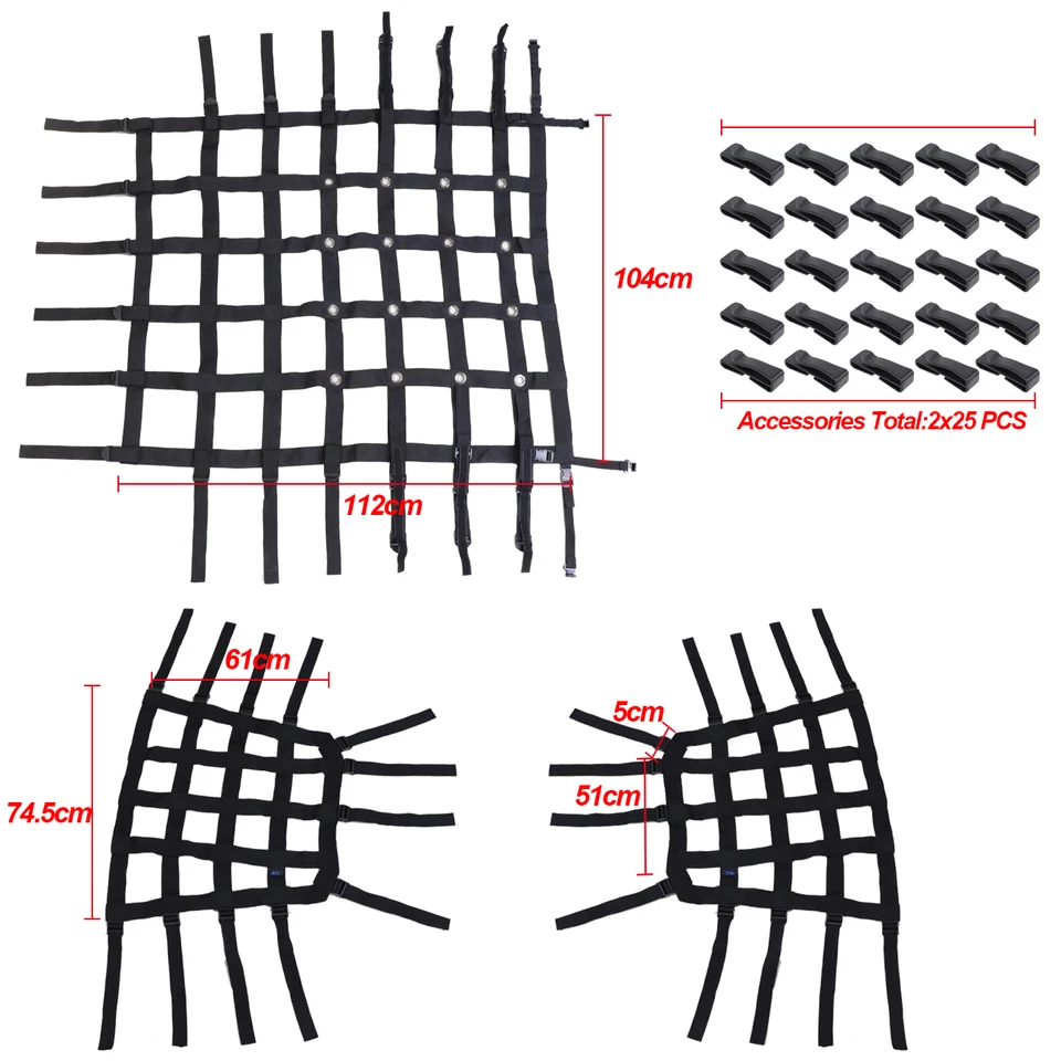 3X Roof Restraint Protective Cargo Trunk Net Mesh For 1997-2006 Jeep Wrangler TJ - Imagem 2 de 4