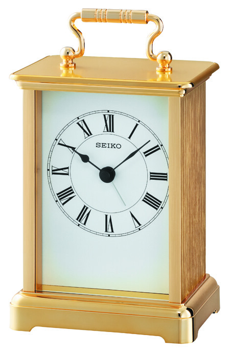 Seiko Gold Tone Quartz Battery Mantle Carriage Clock, Clear White