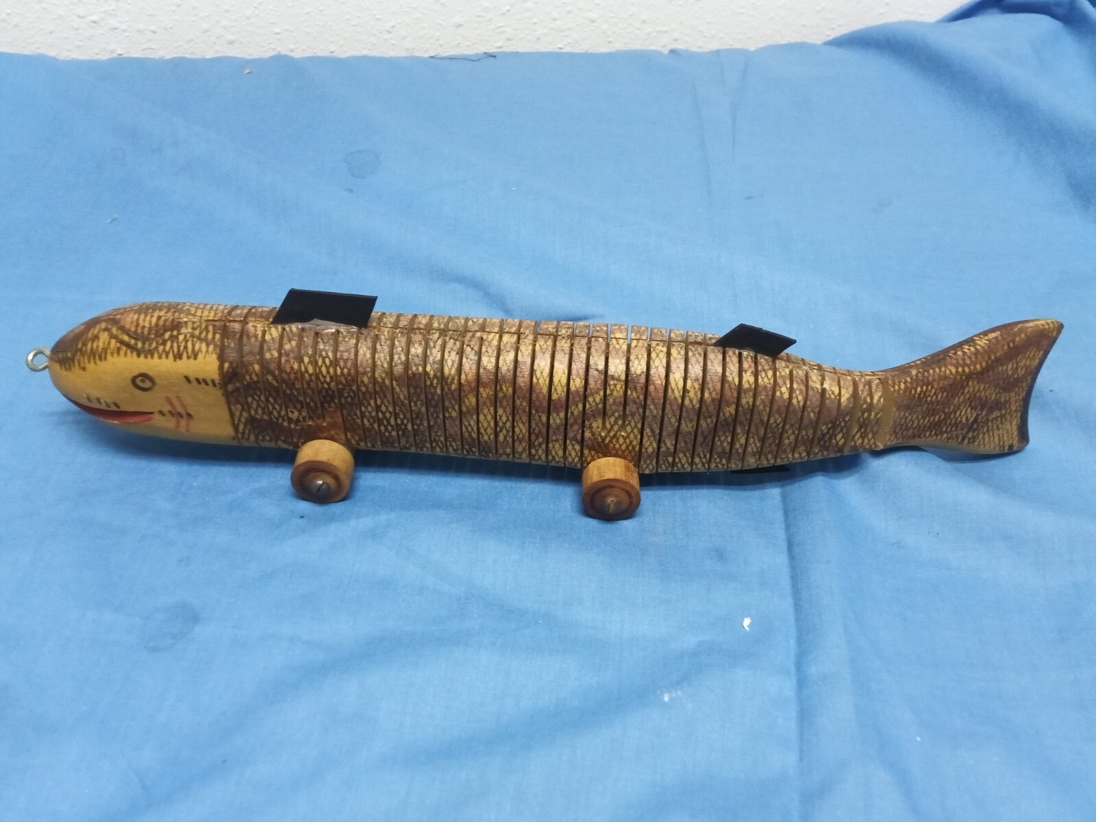 Wooden Articulated Fish Decorative Toy Wheels Wood Hand Painted Fishing Decor