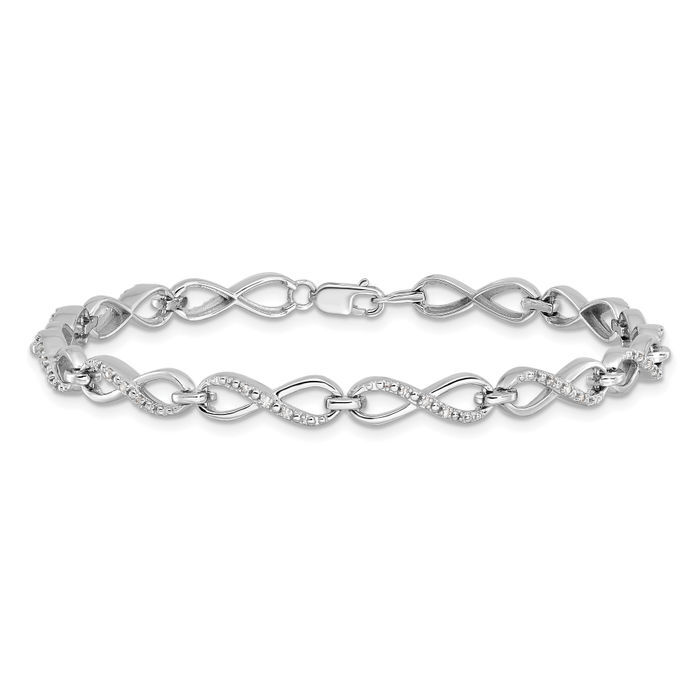 925 Sterling Silver Diamond Chain Tennis Charm Bracelet | eBay