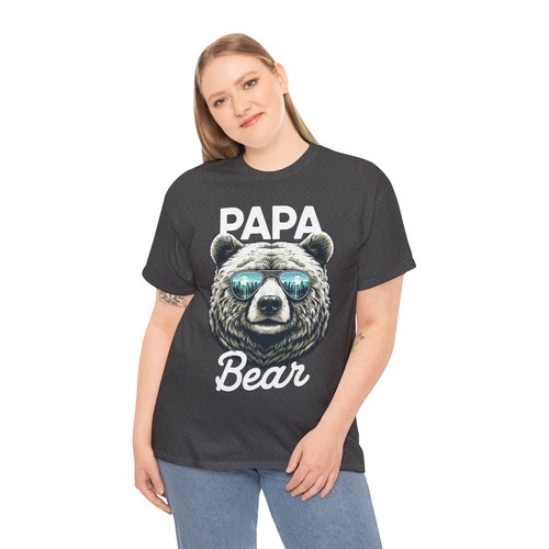Papa Bear Wearing Sunglasses Dad T-shirt - Cool Father's Day Novelty Graphic Tee - 第 23/39 張圖片