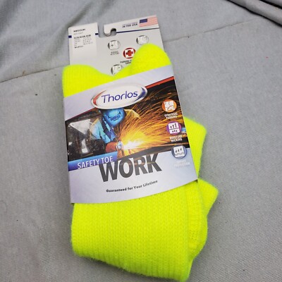 Thorlos Mens Safety Toe Work Socks Yellow Mid-Calf Size Medium 5.5-8.5 NWT USA