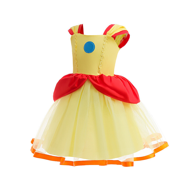 Princess Daisy Cosplay Girl Dress Kids Costume Game Princess