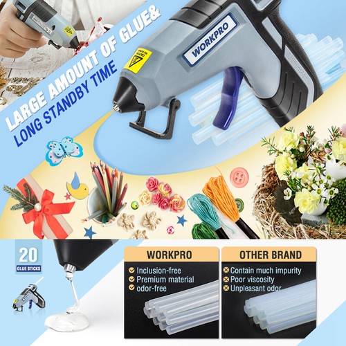 WORKPRO Cordless Mini Hot Glue Gun Fast Preheating Glue Gun Kit w/20 PCS Sticks - Picture 11 of 12