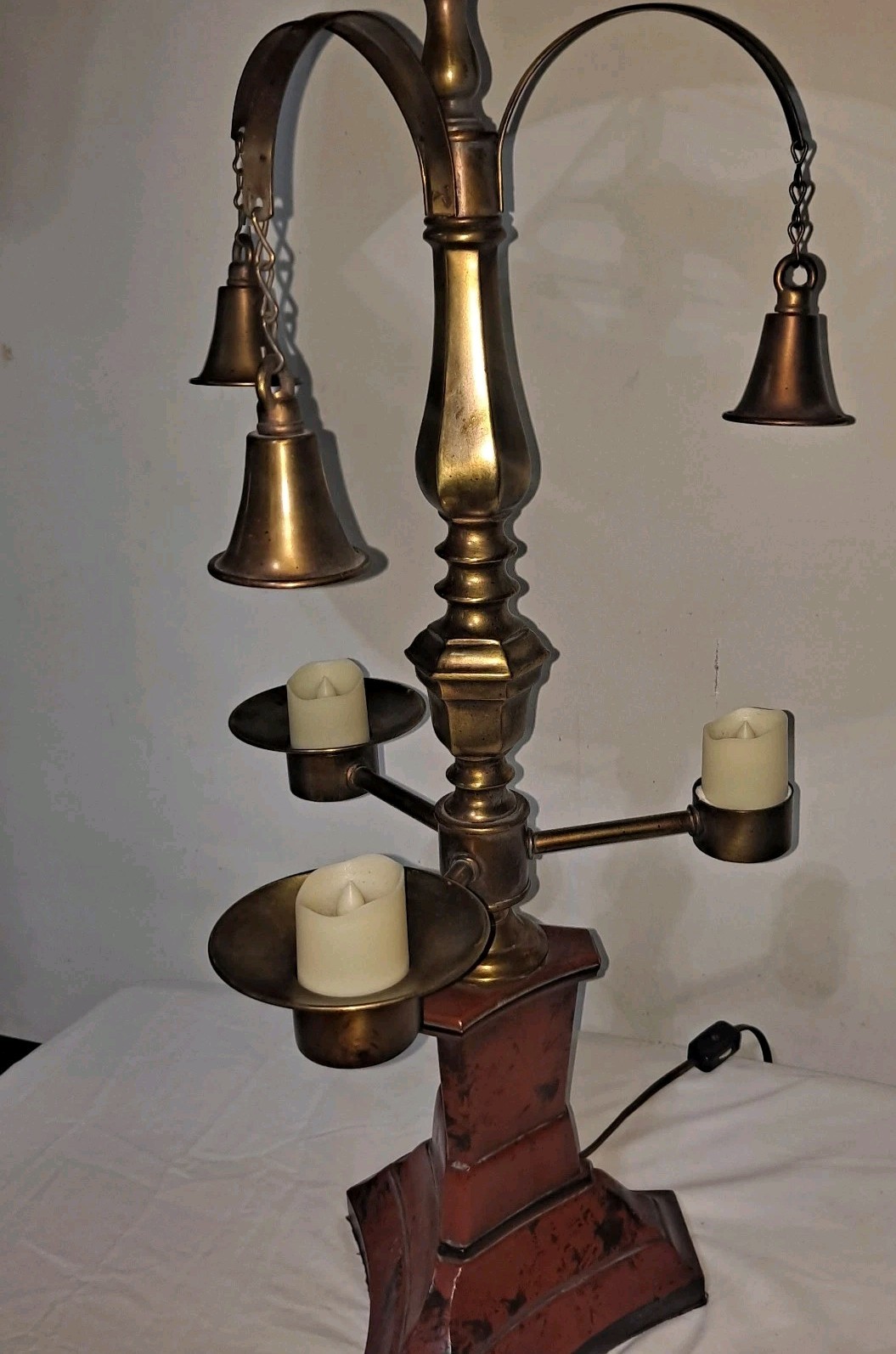 VTG Frederick Cooper Brass & Wood Candelabra Bouillotte Table Lamp Orginal Shade