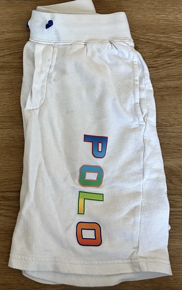 Ralph Lauren POLO Boys Youth Sz 8 White & Yellow Summer Logo Spa Terry Shorts - Image 3 of 4