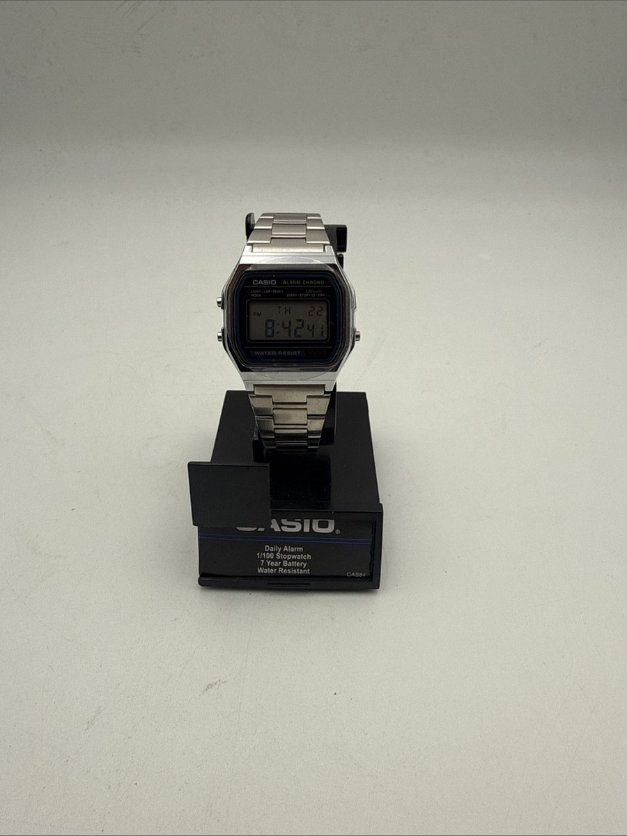 CASIO ALARM CHRONOGRAPH 100M防水 Casio Watch Vintage CAS84 100m Water Resistant - Silver chrome