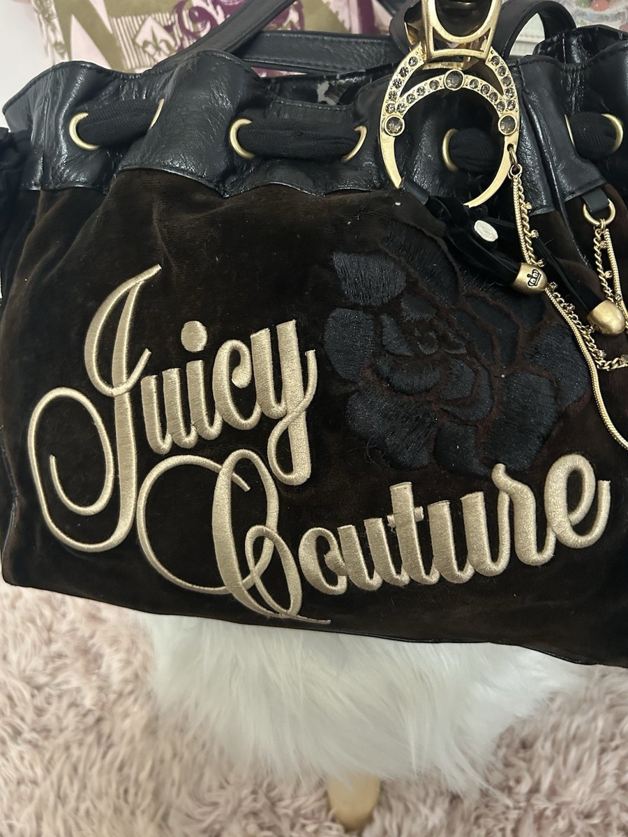 Y2K Vintage Juicy Couture Brown Velour Daydreamer Bag Floral Engagement Ring View 3