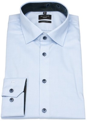 OLYMP Hemd No. Six Super Slim Struktur hellblau extra langer 69cm Arm - ohne OVP