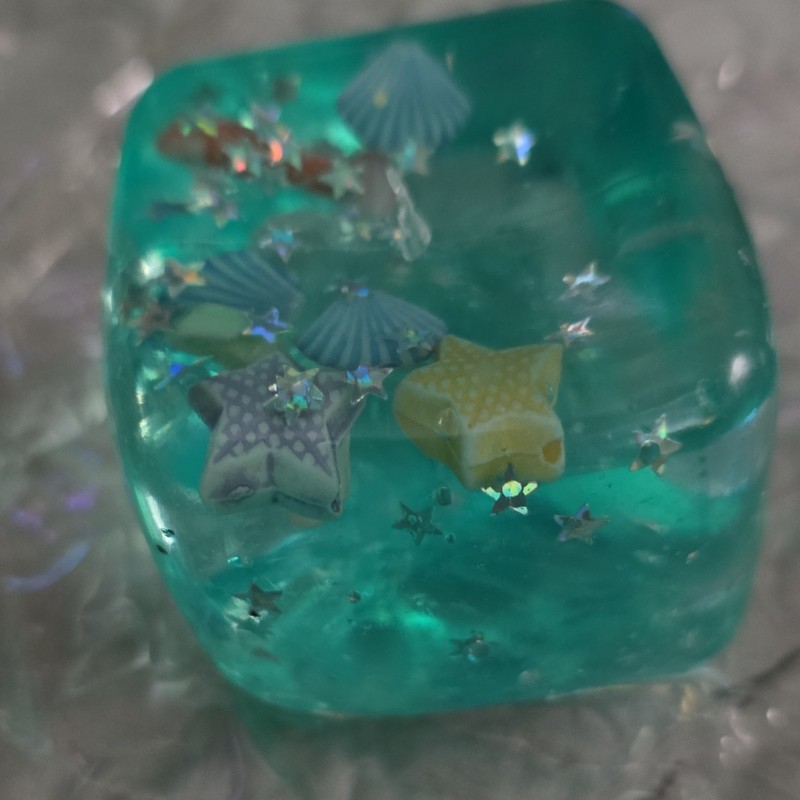 Blue Resin Paperweight w/ Glitter Stars, Seashells & Starfish