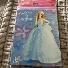 New & Sealed - Barbie Mattel Blue Dress Thank You Cards By Hallmark - Set of 8