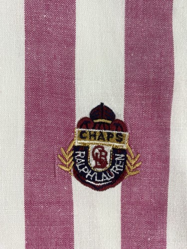 Vintage Chaps Ralph Lauren Shirt Men Extra Large Pink White Striped Crest Logo - Picture 2 of 9