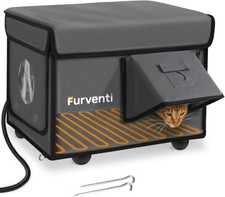 Outdoor Heated Cat House - Weatherproof Winter Shelter with Escape Door  Pad