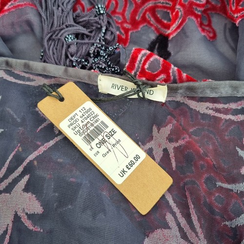 NEW River Island Kimono Velvet Devore Jacket Tassel Beaded Floral Sheer One Size - Picture 8 of 10