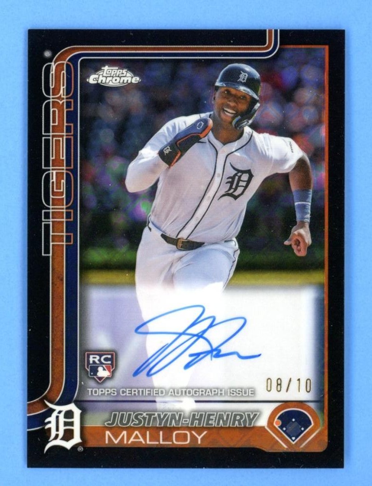 Justyn-Henry Malloy Tigers Rookie Auto 8/10 2025 Topps Chrome Black Refractor