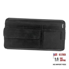 Suede Car Sun Visor Organizer with Multi-Pocket Net Zipper, Glasses Case, Black