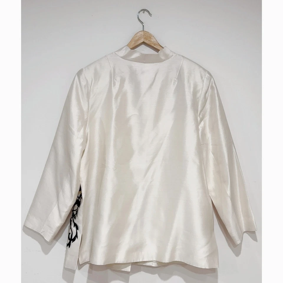 Chaqueta Blazer Victor Costa QVC 100% Seda Bordada Blanco Ocasión Talla 1X Foto 4 de 4